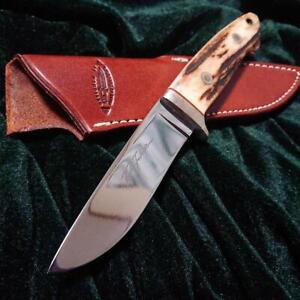 Seki Tak Fukuta Custom Fixed Blade Knife Stag w/ Leather Sheath Blade length:4"