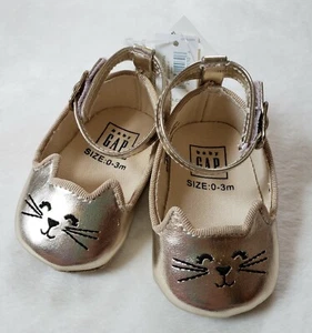 Baby Gap Baby Girl Gold Kitten Crib Shoes 0-3 Months New With Tags - Picture 1 of 6