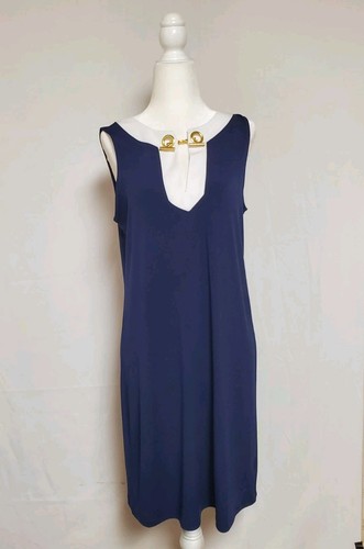 Abito smanicato Michael Kors Shift blu navy oro catena a levetta medio us intime ottimeioni