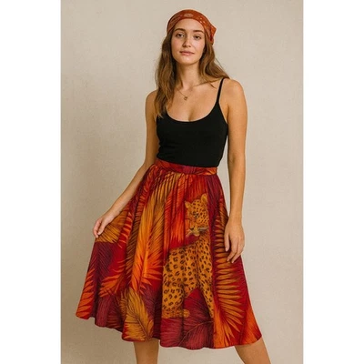 Falda midi plisada de seda vintage con estampado de leopardo 8 boho artística indie safari ecléctico Foto 1 de 4