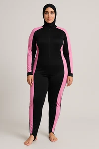 Bescheidener Full Coverage Badeanzug schwarz pink Gr. L islamische Bademode ohne Hijab - Bild 1 von 3
