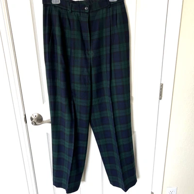 Pantalones Pendleton Para Mujer Vintage Talla 12 100% Lana Verde-Azul Marino Bolsillos Forrados a Cuadros Foto 1 de 4