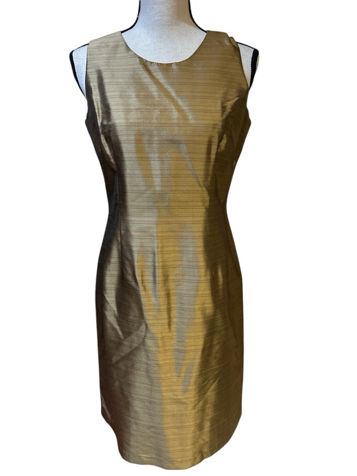 Vintage Mary McFadden Gold Silk Dress Sleeveless Sheath Sz 6 Excellent - Image 1 of 4