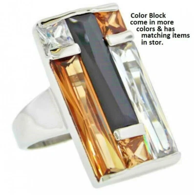 CZ ring stained glass window pane white gold black champagne quality sz 5 New - Image 1 of 4