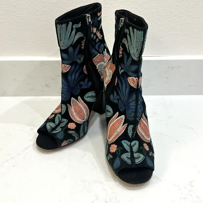 Botines Rebecca Minkoff Mujer 10 M Floral Bordado Cremallera Boho Peep Toe Foto 1 de 4