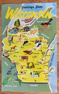 Postal de mapa de Wisconsin 1967 de Dexter Press sin usar - Imagen 1 de 1