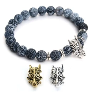Weathered Stone Beaded Bracelet Vintage Gothic Dragon Bracelet for Men Women - Picture 1 of 12