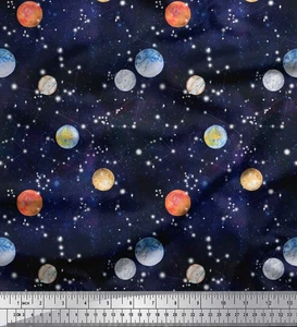 Soimoi Cotton Poplin Fabric Planet Galaxy Printed Craft Fabric by-MUg