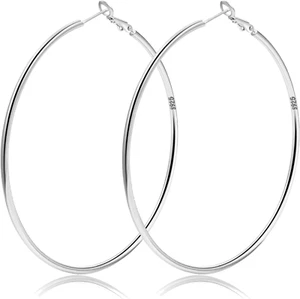 2Mm Sterling Silver Big Hoop Earrings for Women - Large Hypoallergenic Circle En - Picture 1 of 12