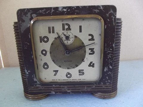 *Vintage Ingraham Alarm Clock*SKYLINE Model* No Glass* Doesn't Run* Parts/Repair Cover