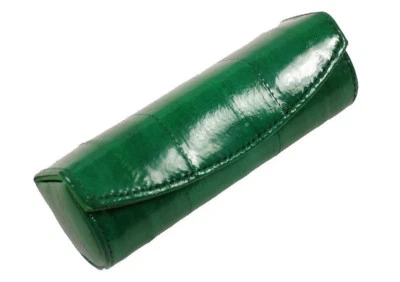 Mini estuche espejo con soporte para lápiz labial de cuero genuino de piel de anguila para mujer  Foto 1 de 4