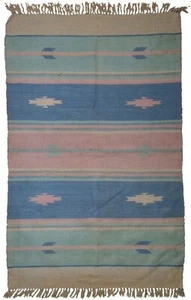 Handmade vintage Indian Dhurri kilim 4' x 6' ( 122cm x 183cm ) 1960 - 1C70 - Picture 1 of 10