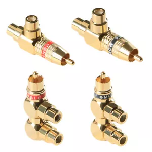 T/F Type RCA Male To 2 Female 3-way Adapter Audio Video Plug Splitter Connector - Picture 1 of 19