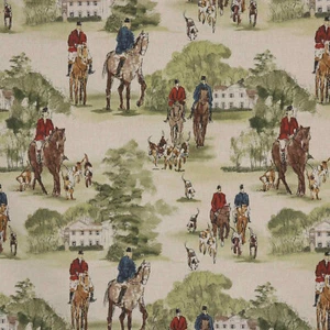 Crosby Hunting Fabric Double Width Horse & Hound Dressage Curtains Upholstery - Picture 1 of 6