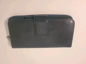 Vintage Wilsons Leder Damen grün Druckknopf umlaufender Reißverschluss Geldbörse Münze Kartenetui - Bild 1 von 14