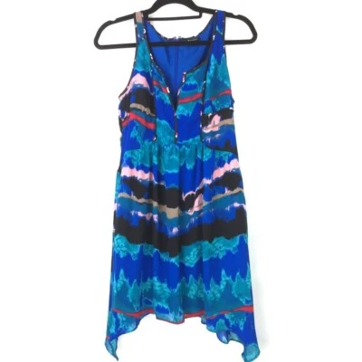 Vestido Azul Acuarela Gasa Aireado Fluido Sin Mangas Talla 6 Dobladillo Asimétrico Hada Foto 1 de 4