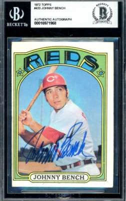 Autógrafo Topps 1972 firmado por Johnny Bench Beckett BAS Foto 1 de 2