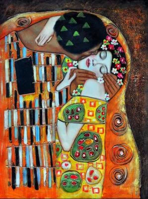 El beso de Gustav Klimt pintado a mano pintura al óleo repro lienzo arte decoración de pared Foto 1 de 4