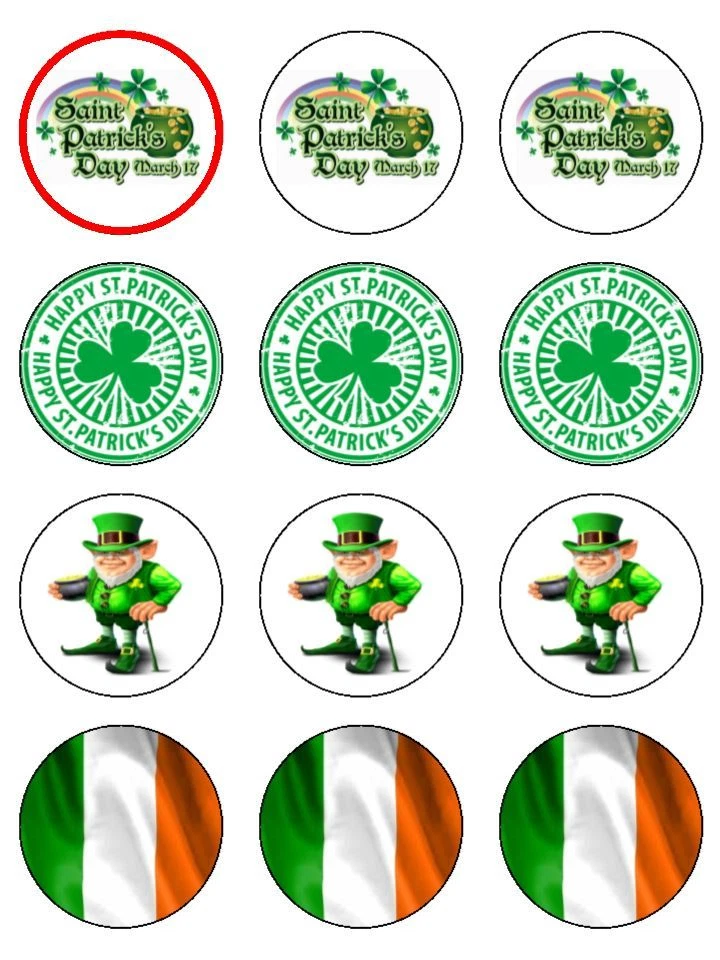 Mezcla de 12 x 2" para el Día de San Patricio PAPEL DE ARROZ PREMIUM PRECORTADO Taza Pastel Toppers Foto 1 de 1