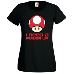 Youth Designz Damen T-Shirt I Need A Powerup Print Lustig Spruch Toad Gaming Fun