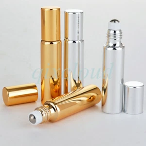 5ml 10ml Empty Roll on Glass Essential Oil Bottles Roller Ball Silver Gold Black - Picture 1 of 12