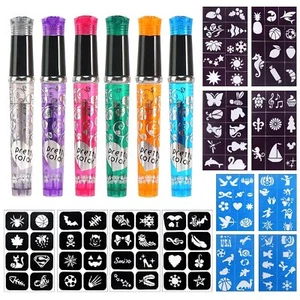 Temporary Tattoo Markers for Skin 6 Pieces Tattoo Gel Pens with 12 Stencils 1... - Picture 1 of 7