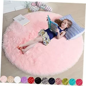 Round Rug for Girls Bedroom,Fluffy Circle Rug 4'X4' for Kids 4x4 Feet Pink - Picture 1 of 7