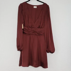 Aritzia Wilfred Rhythm Raso Mini Abito Donna 8 Marrone Tartufo Maniche a Sbuffo Raso - Foto 1 di 24