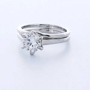 1.5 CT Lab-Created Diamond E/VS2 Round Platinum Crown Head Solitaire Bridal Set - Picture 1 of 3