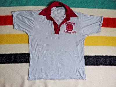 VTG 70s 80s Highland Scottie Gray Red Retro Athletic Mesh Polo Shirt Jersey L - Image 1 of 4