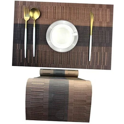  Elegantes manteles individuales con mesa a juego 6 manteles + 1 corredor de mesa marrón Foto 1 de 4