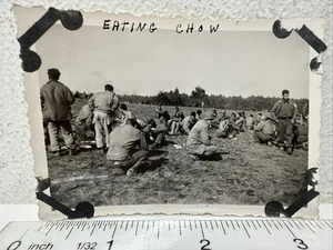 Vintage Snapshot Photo US Soldiers Military “Eating Chow in Europe” WWII - Picture 1 of 3