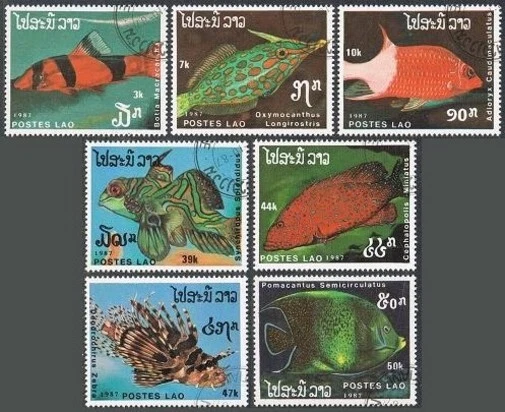 Laos 820-826,CTO.Michel 1038-1044. Fish 1987. - Image 1 of 1