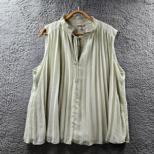New H&M Womens Blouse Top Size XL Green Sleeveless Pleated - Picture 1 of 16