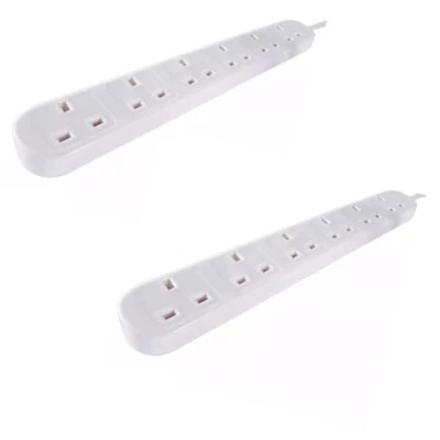 2 x 6 Gang 2m Extension Lead Block UK Plug Wall Mountable White 13amp UK Plug - Image 1 of 4