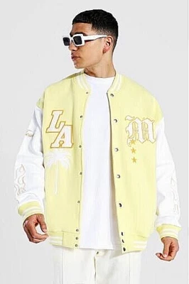 Chaqueta de bombardero universitaria BoohooMAN LA Badge Jersey para hombre XL Foto 1 de 4