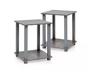 Furinno End Table French Oak Grey Wooden Top Plastic Rectangle Frame (2-Pack) - Picture 1 of 6