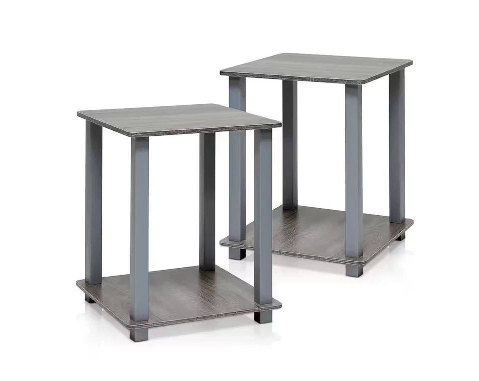 Furinno End Table French Oak Grey Wooden Top Plastic Rectangle Frame (2-Pack) - Image 1 of 4