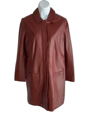 Vintage Halogen Womens Leather Coat Small S Burgundy Button-Up Jacket DH2 - Image 1 of 4