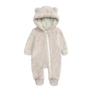 Infant Baby Girl Boy Solid Cartoon Ear Hoodie Romper Clothes Fleece Jumpsuit - Picture 1 of 15