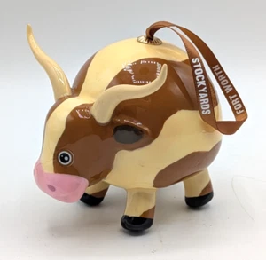 Longhorn Cattle Cow Ornament Brown Spots on Cream Stockyards Fort Worth TX 4" - Picture 1 of 11