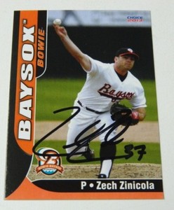 2013 Zech Zinicola Signed Orioles Autographed card Bowie Baysox