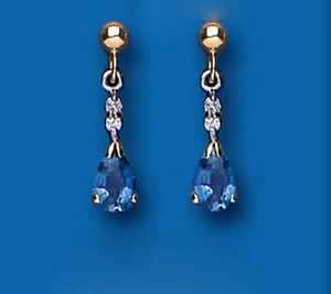Sapphire and Diamond Earrings Kanchan Sapphires Yellow Gold Drop Drops - Picture 1 of 3