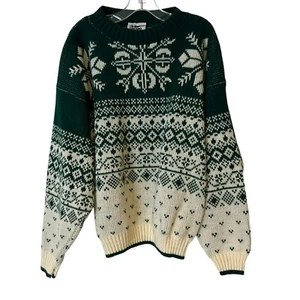 Boys Vintage Knit Sweater Size LFair Isle Green White USA Made Ground Control - Picture 1 of 9