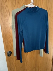 Lot Of 3 Long Sleeve Ribbed Turtle Neck Stretch Top by So - Juniors Large - Picture 1 of 12