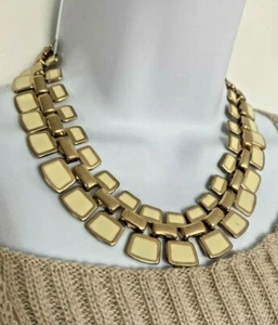 Vintage kräftiges goldfarbenes creme emailliertes Halsband Halskette ägyptischer Revival-Look  - Bild 1 von 7