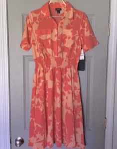 Halogen x Atlantic Pacific Short Sleeve Smocked Shirt Dress Coral Floral Size S - Picture 1 of 8