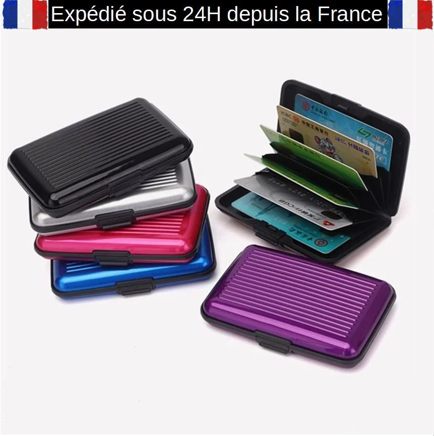 PORTE-CARTE ALLIAGE ALUMINIUM/PLASTIQUE RANGEMENT 6 COMPARTIMENTS ÉTUI BANCAIRE - Photo 1/4
