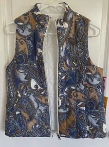 Ruby Rd. Size Small Petite Reversible Insulated White/Jacquard Pattern Vest NWT! - Picture 1 of 6