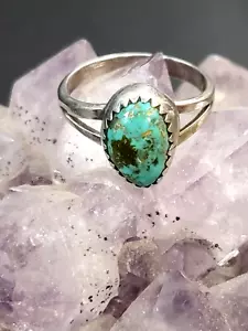 VINTAGE SOUTHWEST SILVER WITH TURQUOISE RING SIZE 6 ARTISAN MADE - Picture 1 of 11